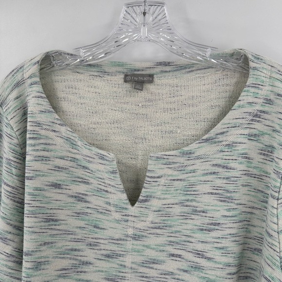 Talbots Cream Green Space Dye Metallic Side Button Pullover Sweatshirt Size XL - Picture 3 of 11